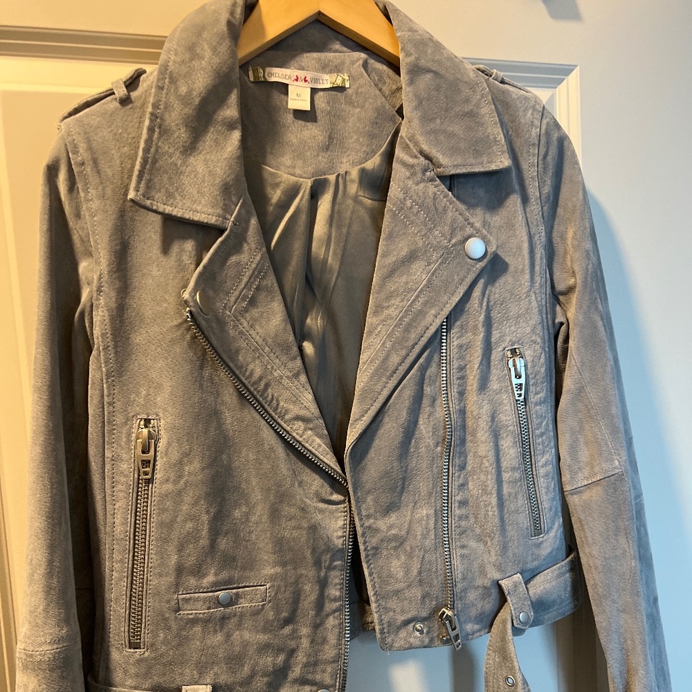 Never worn! Gray Suede Moto Jacket